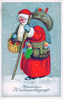 Apples Gallery: Santa Claus with presents on a German Christmas postcard