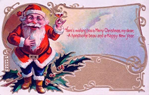 Holly Collection: Santa Claus proposing a toast on a Christmas postcard