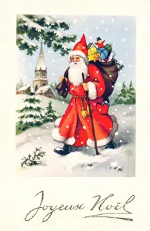 Santa Claus with sack on a French Christmas postcard