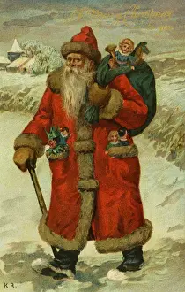 Claus Prints: Santa Claus with a sack of toys