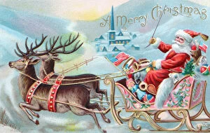 Cold Gallery: Santa Claus in his sleigh on a Christmas postcard