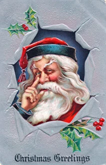 Torn Collection: Santa Claus smiling on a Christmas postcard