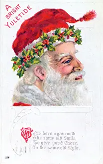 Santa Claus smiling on a Christmas postcard
