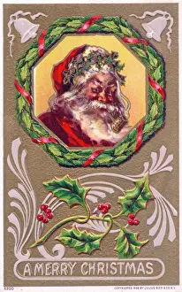 Santa Claus smiling on a Christmas postcard