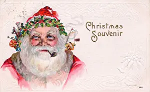 Santa Claus smiling on a Christmas postcard