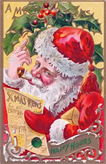 Santa Claus smiling on a Christmas postcard