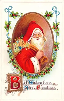 Santa Claus smiling on a Christmas postcard