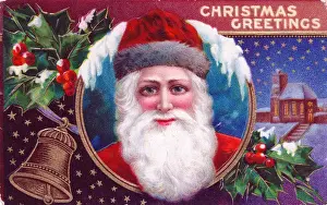 Santa Claus smiling on a Christmas postcard