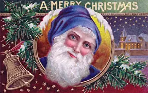 Santa Claus smiling on a Christmas postcard
