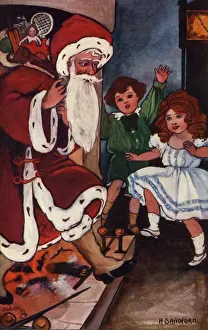 Santa comes down the chimney