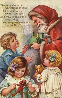 Santa handing out gifts