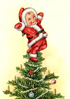 Santas Prints: Santa-suited baby on top of the Christmas tree
