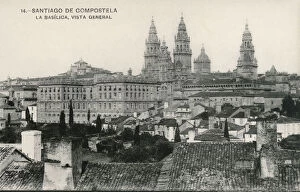 Roofs Collection: Santiago de Compostela, Spain - General View with Basilica