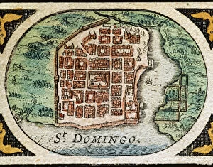 Harbor Gallery: Santo Domingo (Dominican Republic). Hispaniola. Map in 1646