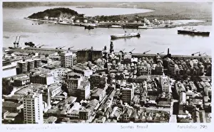 Cranes Prints: Santos, Brazil - Aerial view looking toward docks / harbour