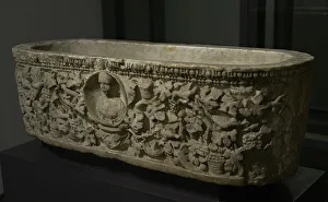 Vineyard Prints: Sarcophagus of the Grape Harvest. White marble