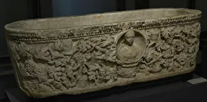 Vineyard Prints: Sarcophagus of the Grape Harvest. White marble