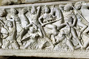 Greeks Collection: Sarcophagus. Marble. Tel Mevorah. Battle between Amazons