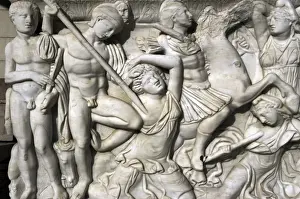 Sarcophagus. Marble. Tel Mevorah. Battle between Amazons