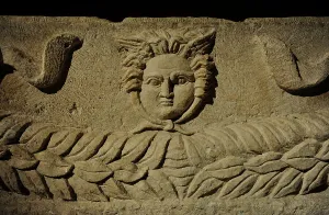 Bas Relief Prints: Sarcophagus tub. 2nd century AD. Medusa. From Sidon (Lebanon)