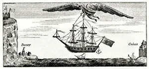 Satirical cartoon, Blanchard flying across the Channel Satirical cartoon, Blanchard flying across the Channel