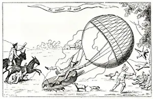 Blanchard Prints: Satirical cartoon, Blanchard landing in a field
