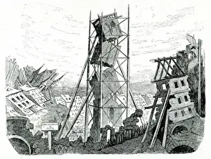 Appointed Prints: Satirical cartoon, broken tower with scaffolding, Paris