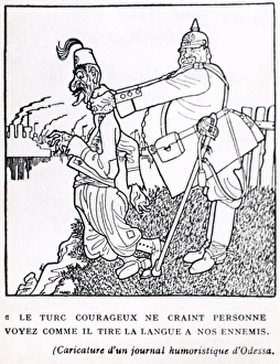 Images Dated 16th November 2011: Satirical cartoon with Turkish and German soldiers, WW1