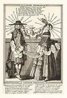Diversion Prints: Satirical engraving of the Eternal Masquerade, 18th century