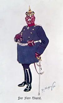 Herr Prints: Satirical portrait of a German colonel, WW1