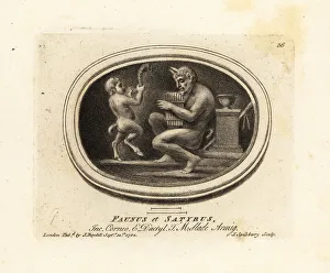 Satyr Prints: A satyr playing panpipes and faun with ram's horn