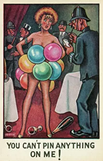 Images Dated 24th April 2012: Saucy dancer, wearing only balloons - Following raid