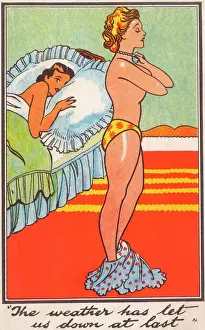 Saucy Postcard - Lady lovers bemoan (?) bad weather
