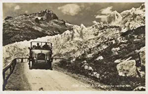 Navigating Prints: Saurer open top Post Bus navigates the winding Furkastrasse