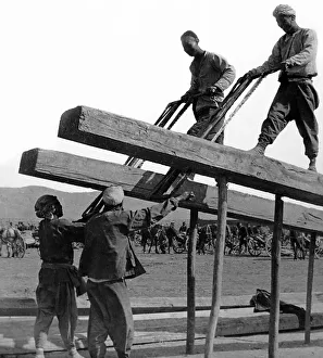 Sawing timber in Manchuria, China - early 1900s