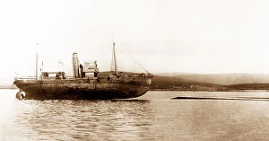 Moltke Collection: Scapa Flow, Whaler Ramna stranded on battle cruiser