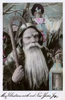 Claus Prints: A very scary Father Christmas with billhook and lantern