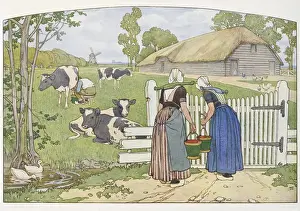 Barn Prints: Scene on a dairy farm, Netherlands