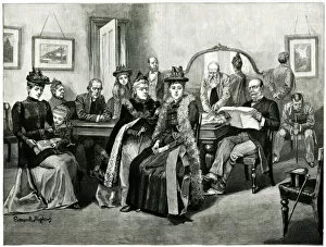 Scene in a doctor's waiting room, London
