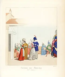 Levyfils Prints: Scene from an elegant carnival, Italy, 15th century