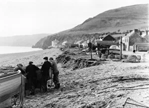 1970s Gallery: Scene with fishermen at Beesands, Start Bay, Devon
