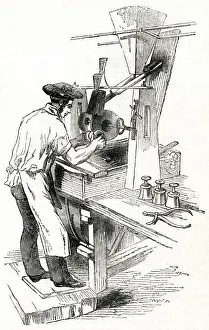 Blackfriars Prints: Scene in a Flint Glass Factory, glass cutter at work 1841