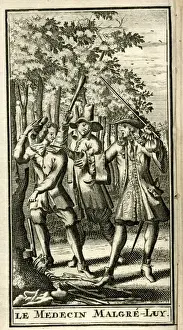 1666 Prints: Scene from Molieres play, Le Medecin Malgre Lui
