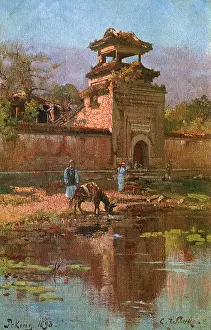 Scene outside a city gate, Beijing (Peking), China
