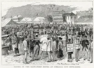 Racegoers Prints: Scene at the races in Hong Kong. Date: 1881