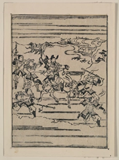 Scenes related to the Soga family - a warrior on horseback w Scenes related to the Soga family - a warrior on horseback w