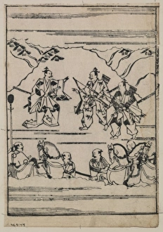 Scenes related to the Soga family - three warriors, one with Scenes related to the Soga family - three warriors, one with