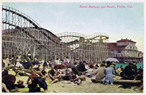 Pre 1920s Prints: The scenic railway and Beach at Venice, California
