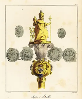 Bossange Prints: Sceptre and coins of Emperor Charlemagne, 748-814