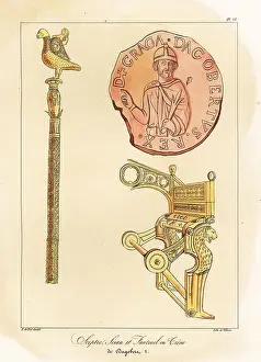 Bossange Prints: Sceptre, seal and throne of Dagobert I, King of Austrasia and al